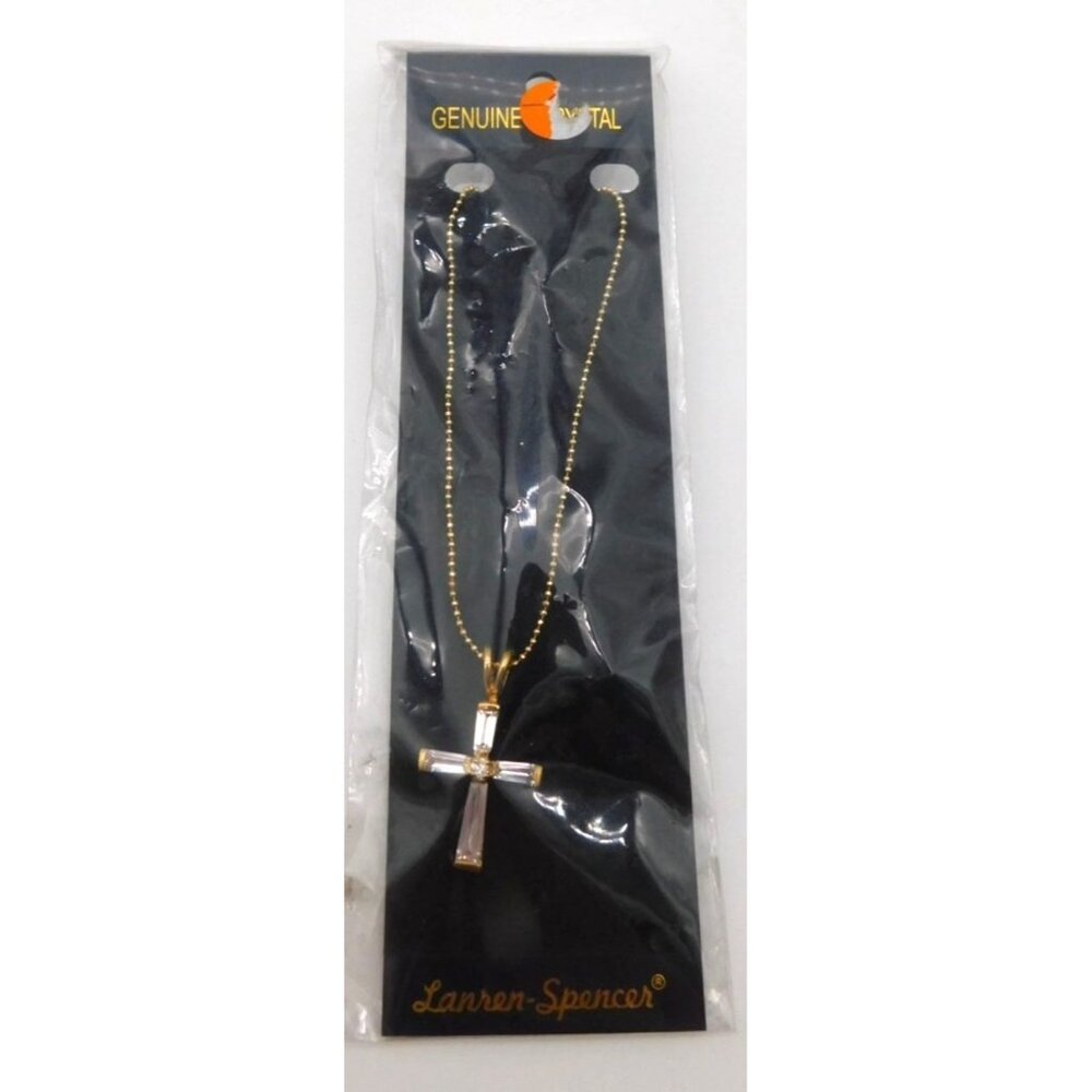 SEALED Lauren Spencer Religious Genuine Crystal Cross Necklace Pendant